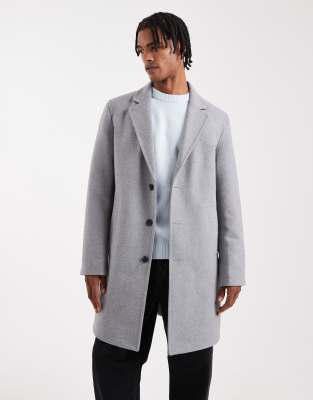 Jack & Jones Jack & Jones wool blend overcoat in grey