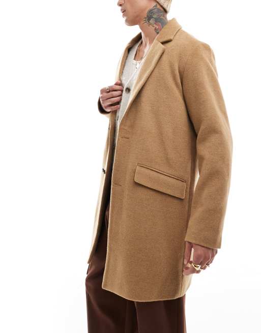 Jack Jones wool blend overcoat in tan