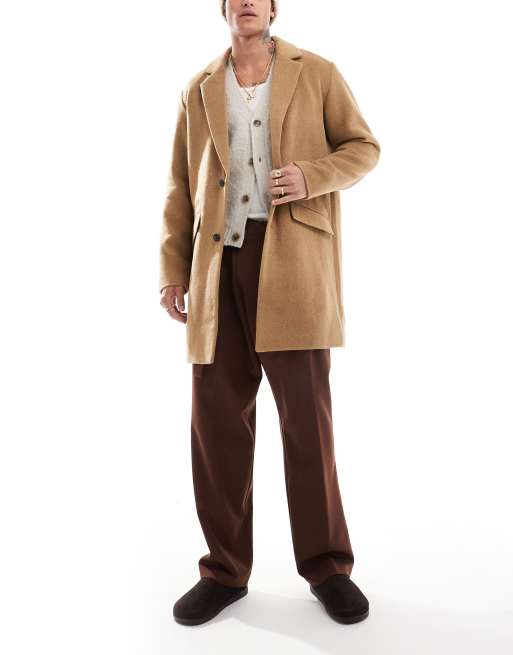 Jack & Jones wool blend overcoat in tan | ASOS