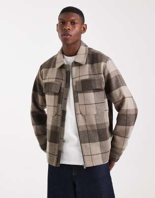 Jack & Jones Wool Harrington Jacket In Brown