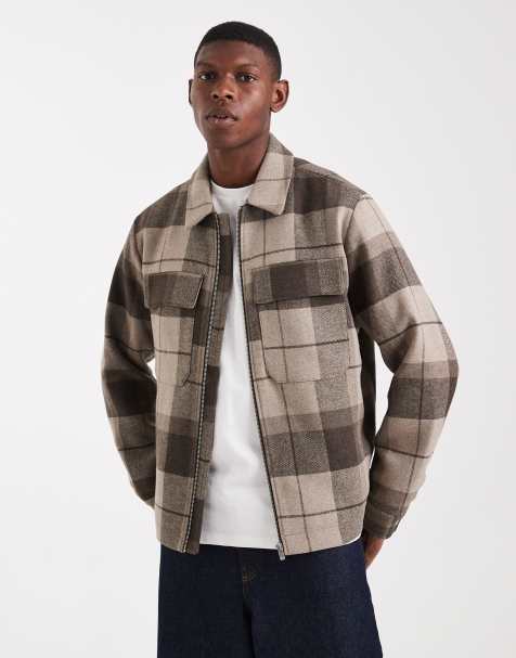 Jack & Jones wool harrington jacket in brown check - view 1