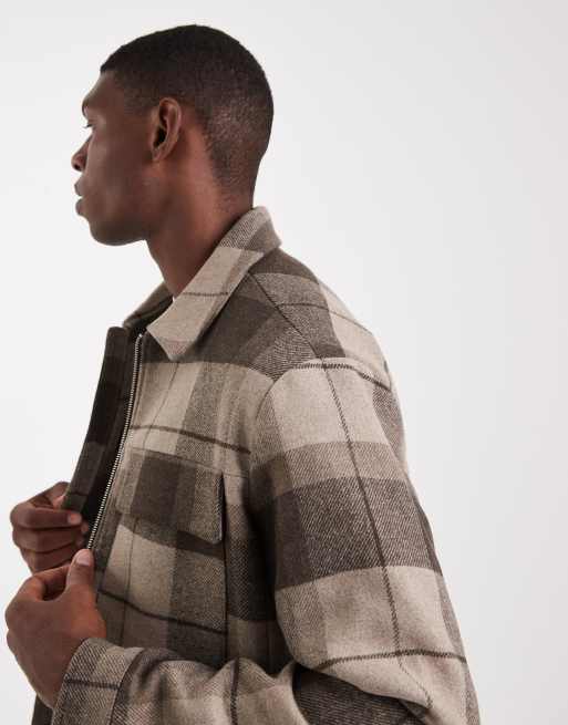 Jack & Jones wool Harrington jacket in brown check | ASOS
