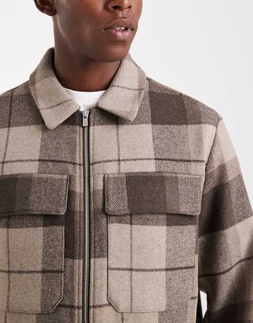 Jack & Jones wool Harrington jacket in brown check | ASOS