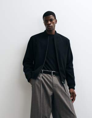 Jack & Jones wool look bomber jacket in black
