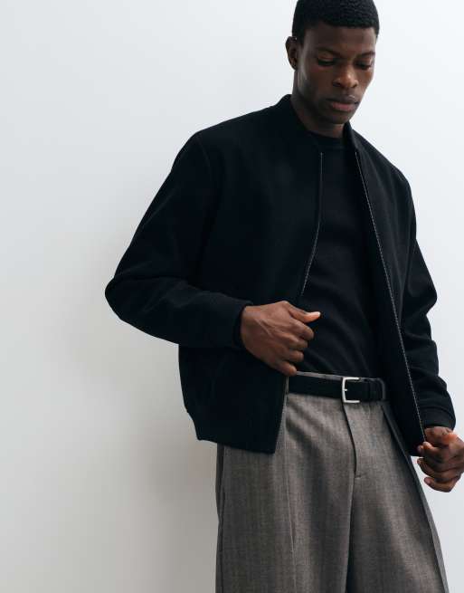 Jack & Jones wool look bomber jacket in black, 4 of 5