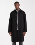 [Jack & Jones] Jack & Jones wool-look longline overcoat in black M Black