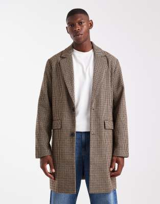 Jack & Jones Jack & Jones wool look overcoat in brown check