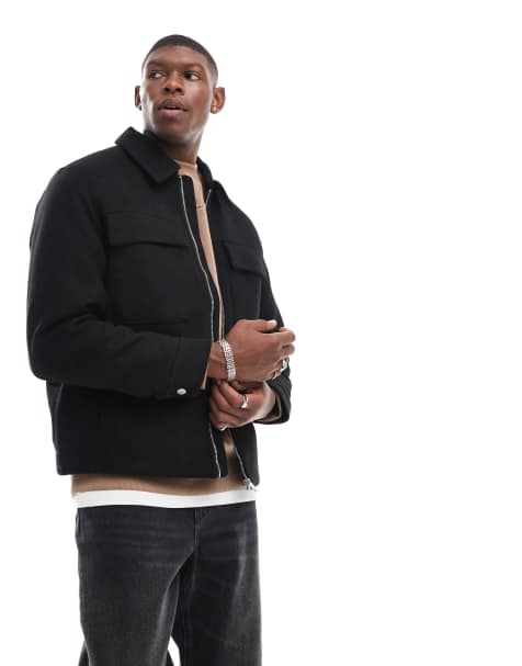 Jack & Jones wool mix cropped jacket with pockets in black - view 1