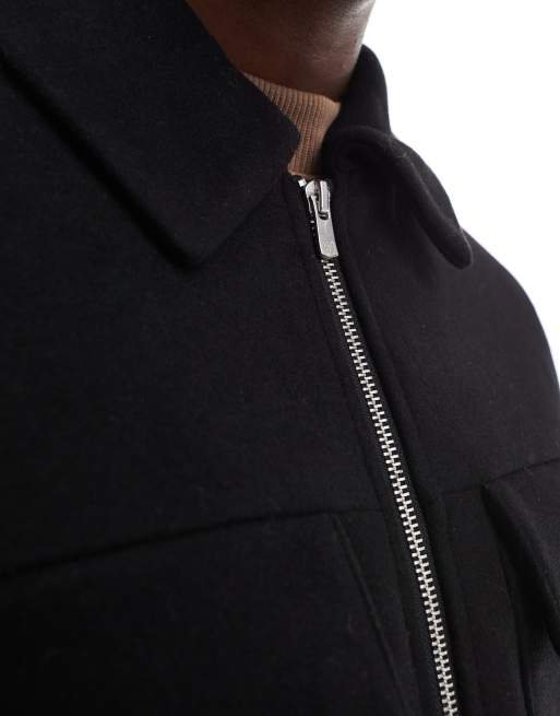 Jack & Jones wool mix cropped jacket with pockets in black