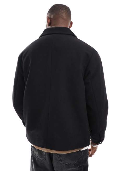 Jack & Jones wool mix cropped jacket with pockets in black
