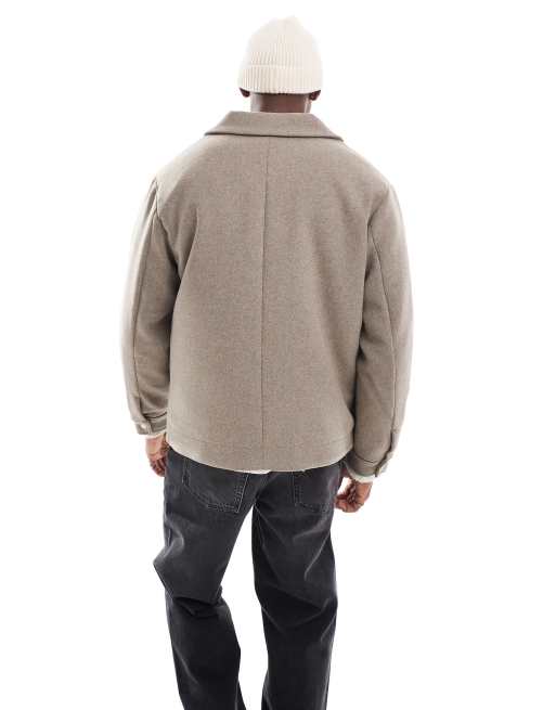 Jack & Jones wool mix cropped jacket with pockets in mocha