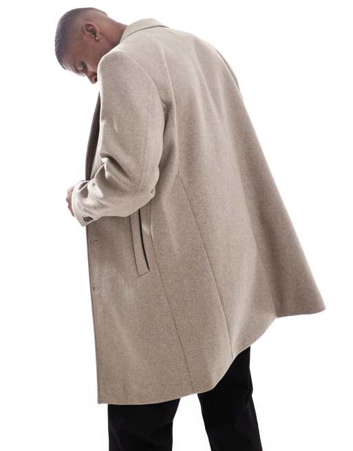 Jack & Jones wool mix long overcoat in beige, 3 of 4