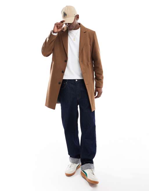 Asos men's camel overcoat best sale