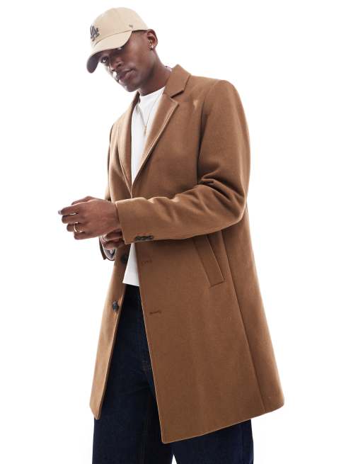 Asos design wool fashion mix overcoat in camel