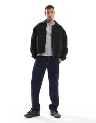 Jack & Jones wool mix zip through harrington in black | ASOS