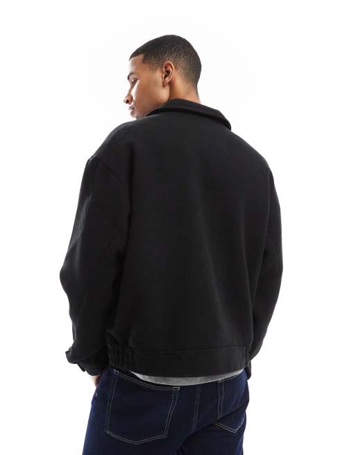 Jack & Jones wool mix zip through harrington jacket in black | ASOS