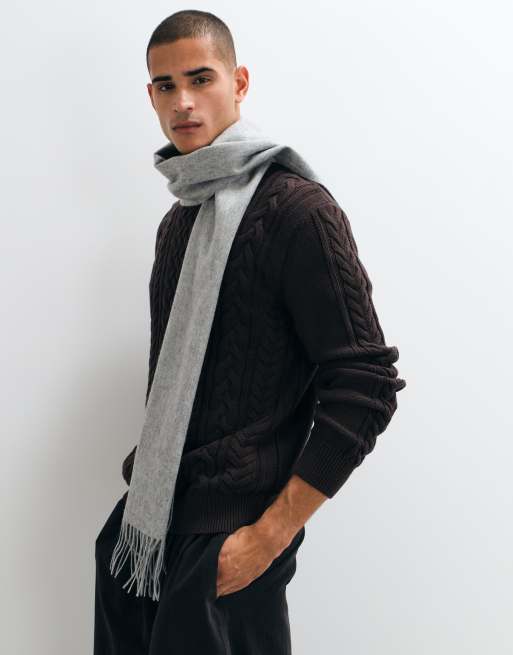 Jack & Jones wool tassel scarf in grey, 3 of 3