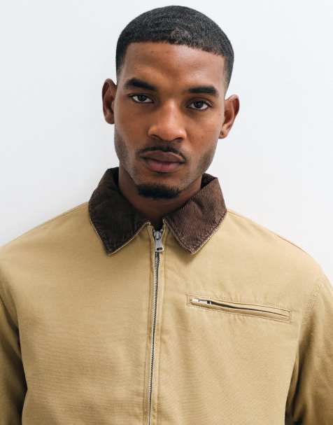 Jack & Jones worker jacket with contrast collar in beige - view 1