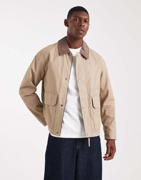Jack & Jones worker jacket with cord collar in beige - view 1