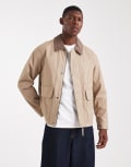 [Jack & Jones] Jack & Jones worker jacket with cord collar in beige-Neutral L Weathered teak