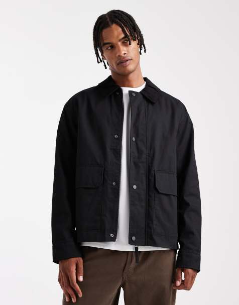 Jack & Jones worker jacket with cord collar in black - view 1