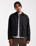 [Jack & Jones] Jack & Jones worker jacket with cord collar in black M Black