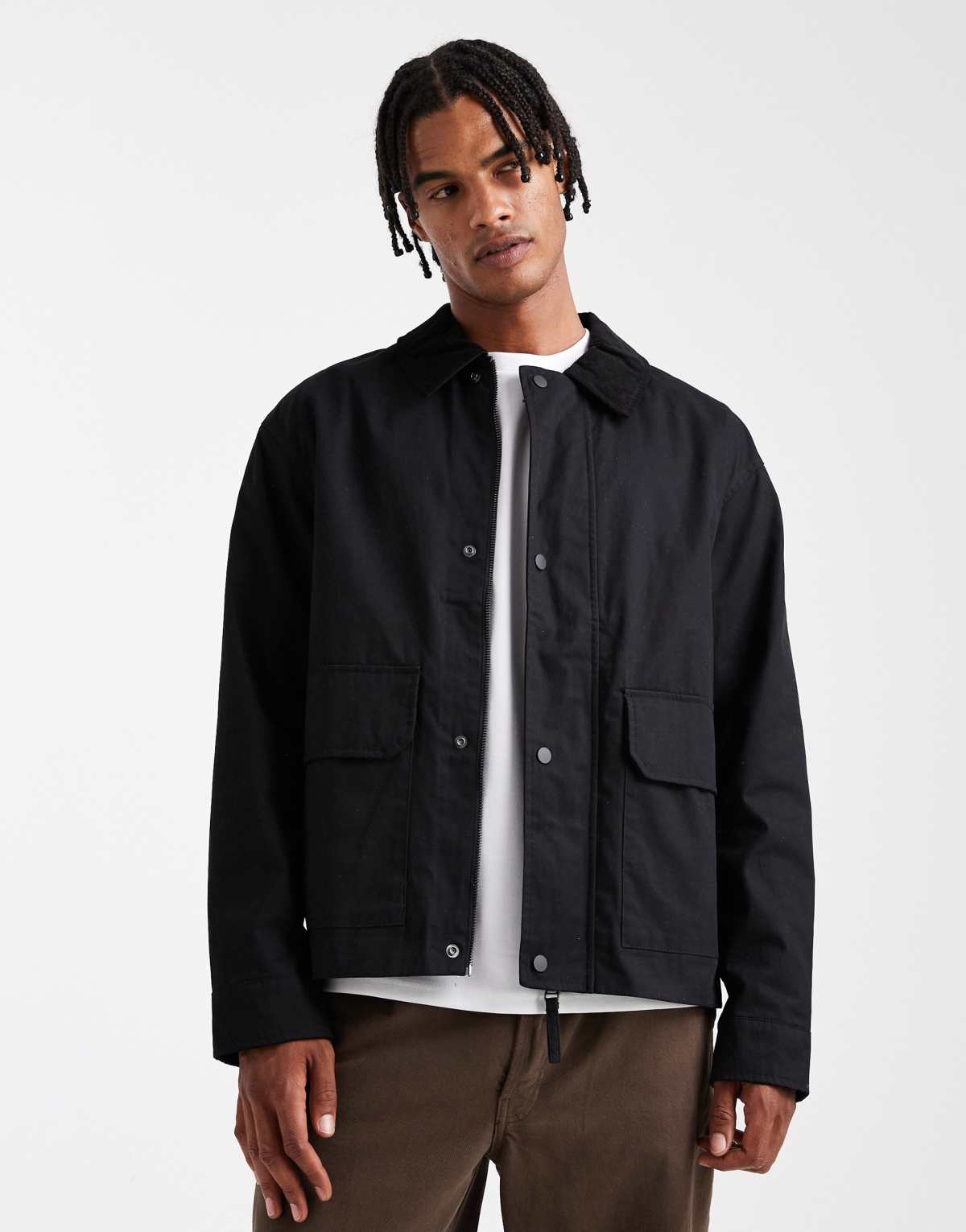 Jack & Jones worker jacket with cord collar in black