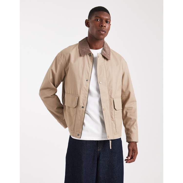 Jack & Jones worker jacket with corduroy collar in beige | ASOS