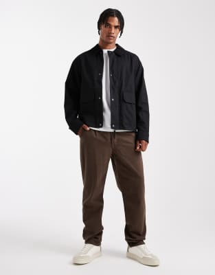 Jack & Jones Worker Jacket With Corduroy Collar In Black