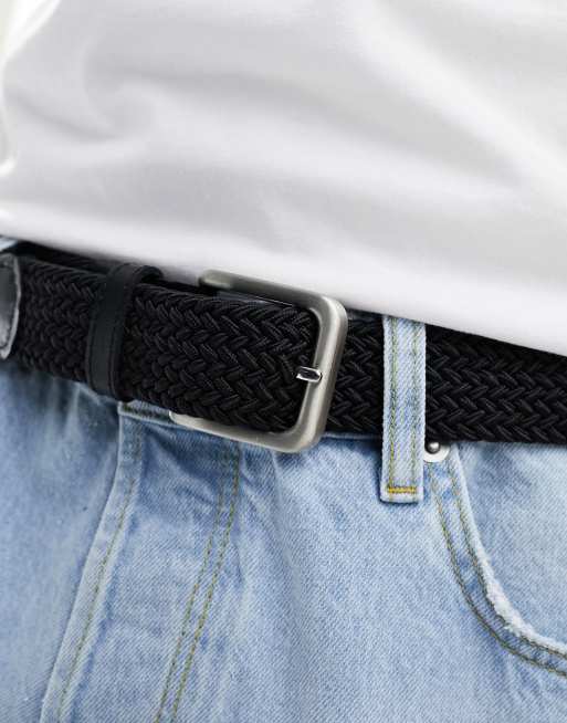 Jack & Jones woven belt with buckle in black, 3 of 4