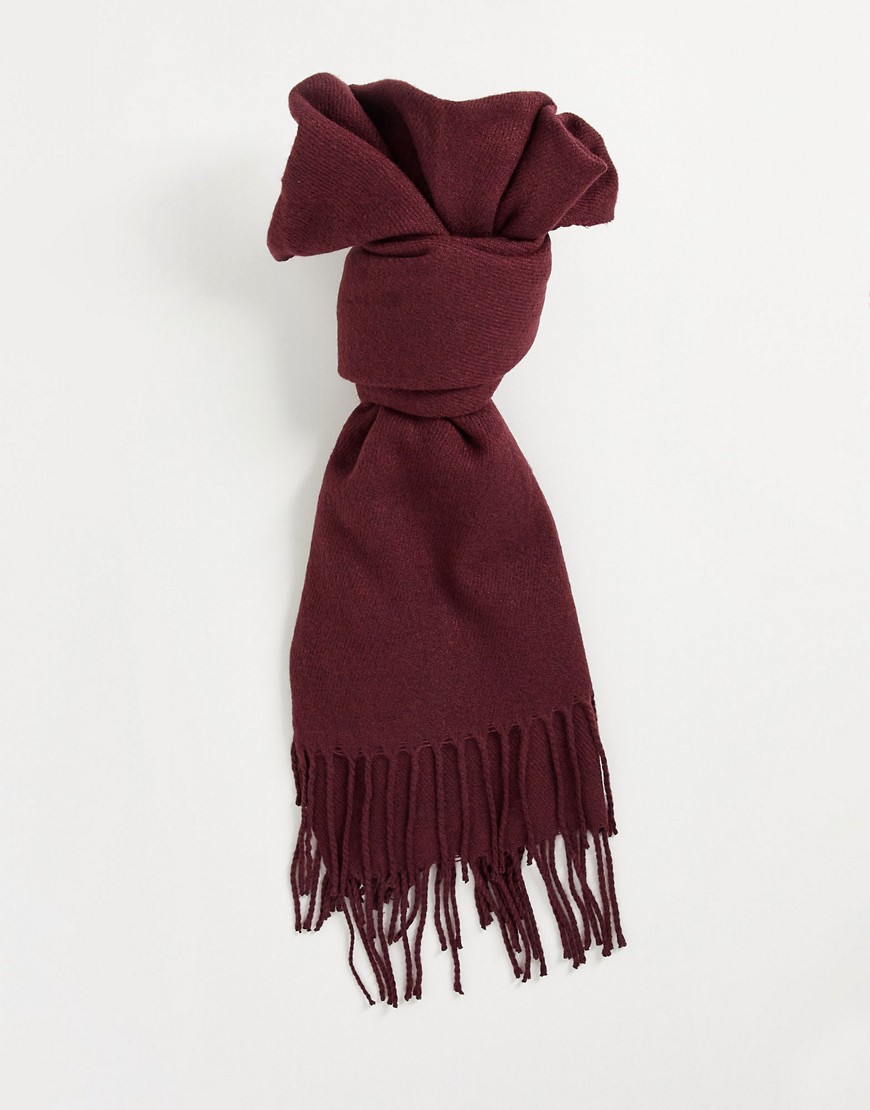 Jack & Jones woven fringed scarf in burgundy-Red
