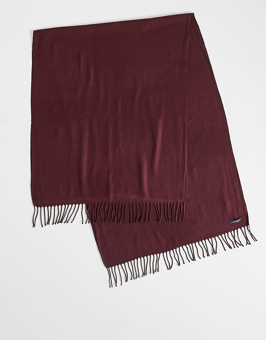 jack & jones woven fringed scarf in burgundy-red