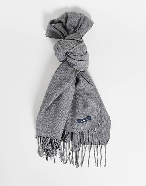 Jack & Jones woven fringed scarf in grey