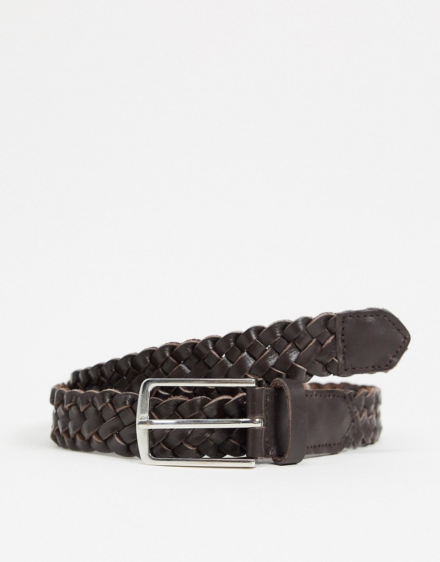Jack & Jones Woven Leather Belt In Brown