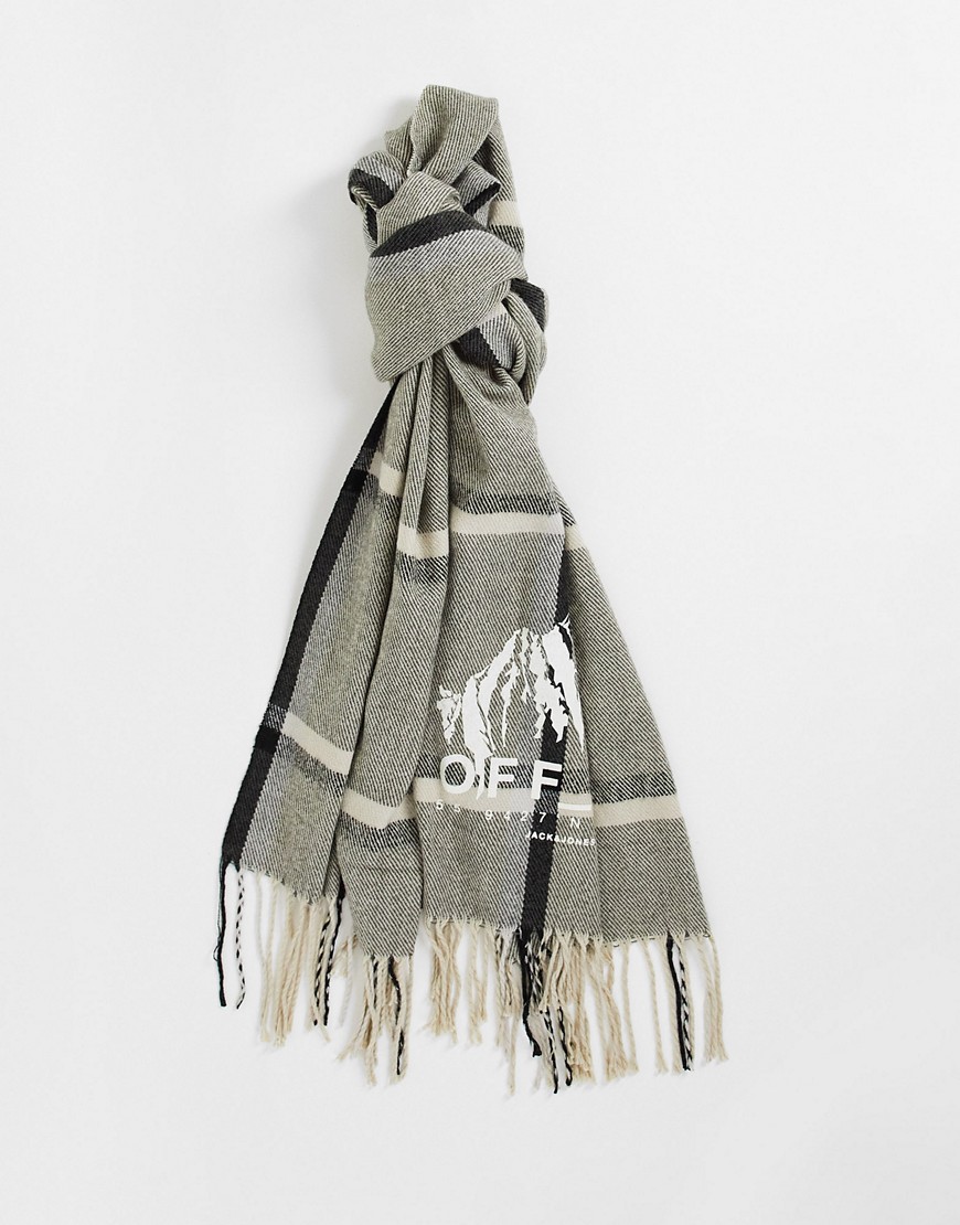 Jack & Jones woven scarf with mountain print in gray check-Grey