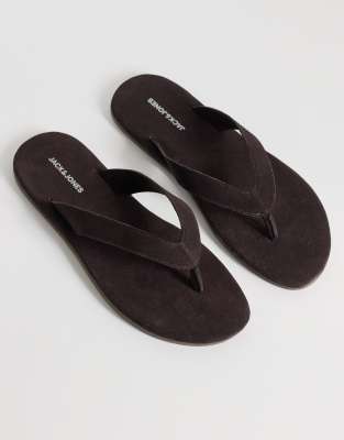 Zehenstegsandalen aus Wildleder in Dunkelbraun Braun 45