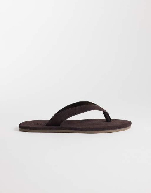Jack & Jones – Zehenstegsandalen aus Wildleder in Dunkelbraun, 3 von 4