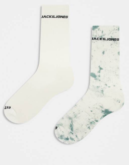 Jack & Jones – Zestaw 2 par sportowych skarpetek w kolorze kremowym i z zielonym efektem tie dye