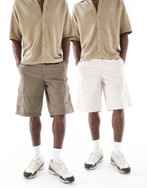 Jack & Jones – Zestaw 2 par szortów bojówek w kolorach khaki i kremowym - view 1