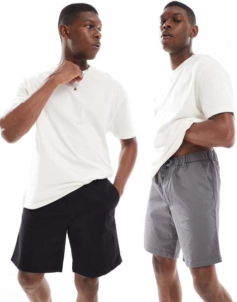 Jack & Jones 2 pack chino shorts in grey and black