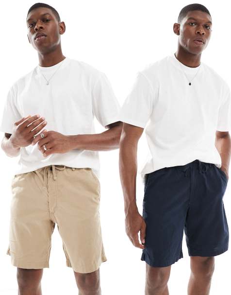 Jack & Jones 2 pack linen blend shorts in navy and beige