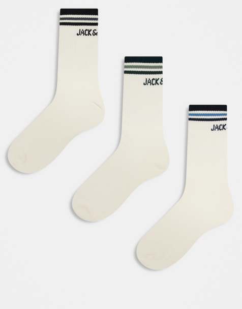 Jack & Jones – Zestaw 3 par białych skarpetek do tenisa ze wzorem w paski - view 1