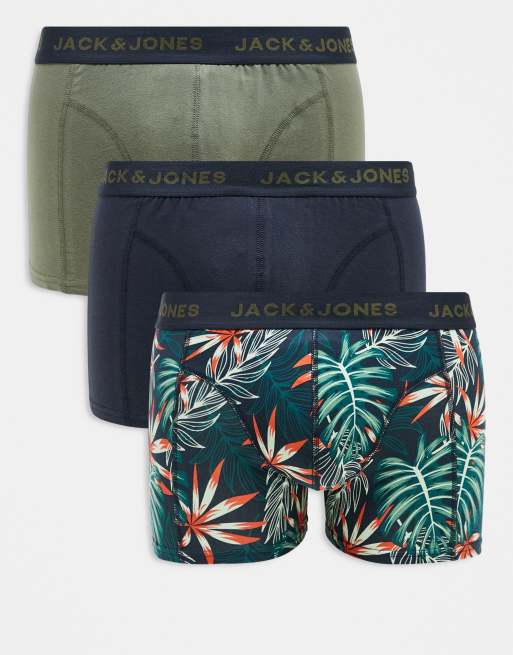 Jack & Jones – Zestaw 3 par bokserek: granatowe i we wzór z motywem palm