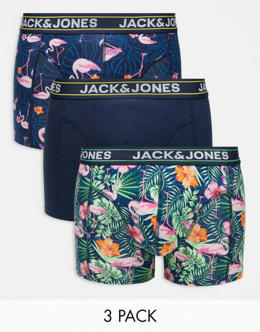 Jack & Jones – Zestaw 3 par granatowych bokserek w kwiatowy wzór 