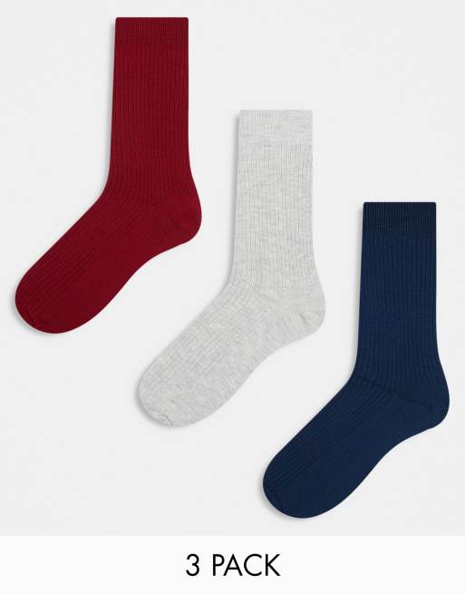 Jack & Jones – Zestaw 3 par prążkowanych skarpetek w różnych kolorach