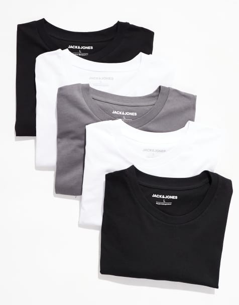 Jack & Jones – Zestaw 5 T-shirtów oversize w kolorze białym, czarnym i szarym - view 1
