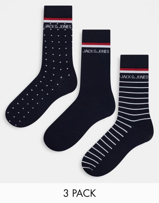 Jack & Jones – Zestaw podarunkowy z 3 parami skarpetek we wzór w paski i groszki 
