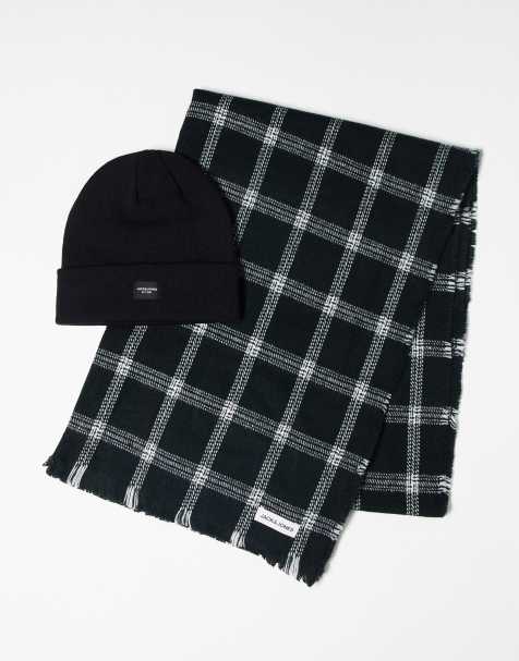 Jack & Jones – Zestaw podarunkowy z czarną czapką beanie i szalikiem w kratę - view 1
