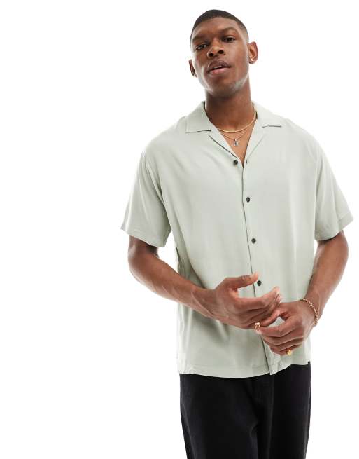 Jack & Jones – Zielona koszula z kołnierzykiem kubańskim
