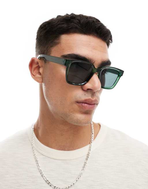 Jack & Jones – Zielone kwadratowe okulary przeciwsłoneczne 